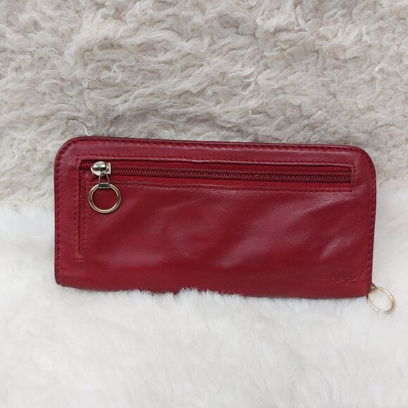 Root Red Genuine Leather Round Zip Long Wallet - Picture 2 of 10